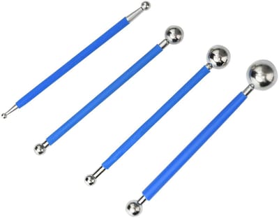 Kitset van roestvrij staal - Set van 4 - Metalen kogelset - RVS - Naadpersgereedschap - Voeg- en gladmaakgereedschap voor tegelvoegen en doe-het-zelfprojecten - Geschikt voor keramische tegels - 4 Maten - Blauw en zilver