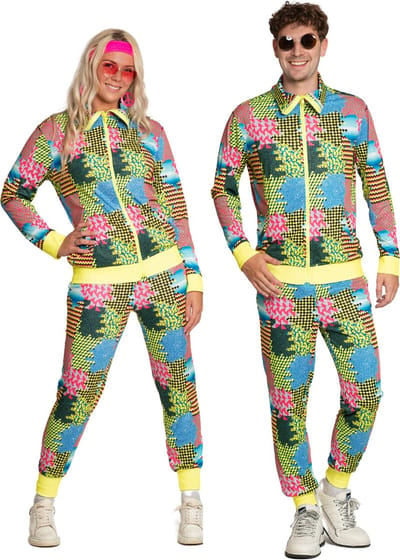 Partychimp Fout Trainingspak Heren en Dames Disco Foute Party Outfit Trainingspak 80's 90's voor Heren en Dames Carnavalskleding Heren Carnavalskleding Dames Neon Party - Unisex - Multicolor - Polyester - 2-Delig Jas/Broek - Maat S