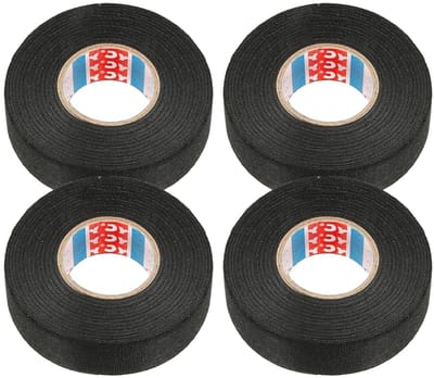 Set van 4 Zwarte Isolatietape voor Auto's - 19 mm x 15 m - Textieltape voor Bedrading, Kabelbundels en Huishoudelijk Gebruik