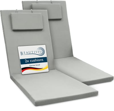 Beautissu 2x Kussen voor Ligstoel 200x60x5 cm Loft RL - Ligkussen UV-bestendige Ligstoelenkussen met Ritssluiting - Tuinmeubels Bekleding Lichtgrijs