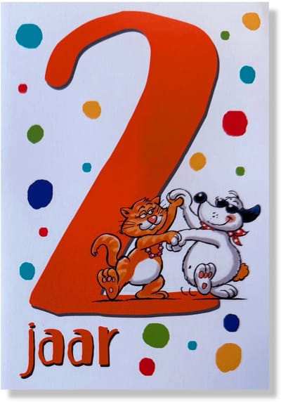 Hoera 2 Jaar! Luxe verjaardagskaart - 12x17cm - Gevouwen Wenskaart inclusief envelop - Leeftijdkaart