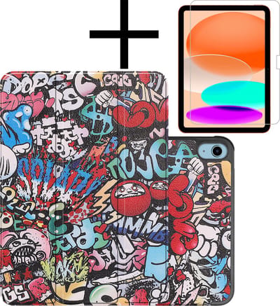 Hoes - Geschikt voor Apple iPad A16/A18 (2022/2025/2026) - 10.9 & 11 inch (10e, 11e & 12e generatie) - Met Screenprotector - Trifold Bookcase - Hard Cover - Hardcover Book Case - Tablet Hoesje - Graffity