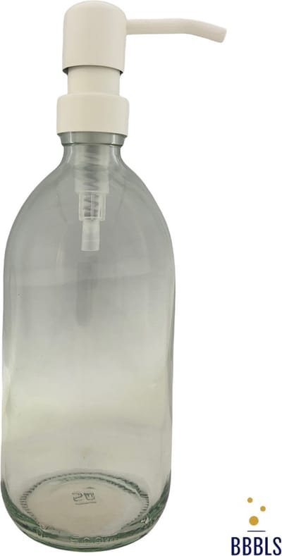 BBBLS® Design Dispenser "Blanco" | Transparant Glas | 500ml | RVS / Metaal Pomp Wit | Zeeppomp | Zeepdispenser | Zeephouder