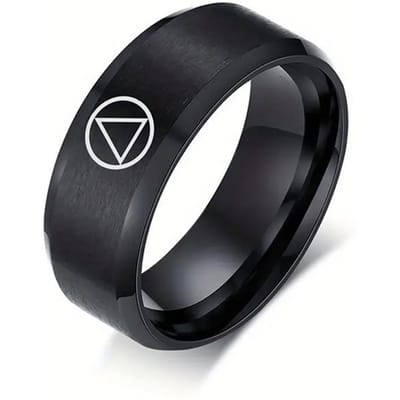 Driehoek Cirkel Alcoholics Anonymous Logo Ring Voor Mannen Zwart Roestvrij Staal Ringen Sieraden black