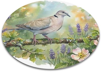 Ronde Muismat "Aquarel Series" Turkse Tortel op Tak - Lieve Botanische Vogelprint Bureau Accessoire Thuiswerkplek & Kantoor - Verrassend Tuinvogel Cadeau Artikel met Natuur Print voor haar: Vrouw, Vriendin & Collega - Decoratieve Computermuis Mat