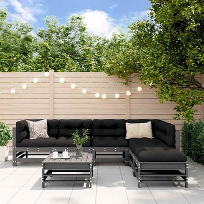 vidaXL - 7-delige - Loungeset - met - kussens - massief - hout - grijs