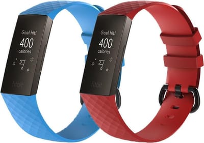 KELERINO. Siliconen bandje geschikt voor Fitbit Charge 3 / Charge 4 - Licht Blauw & Rood - Large