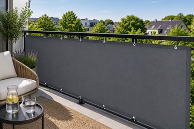 Balkonscherm 90x600 cm Antraciet - Waterdichte Privacyscherm voor Balkon en Tuin - UV-Bestendige Windscherm met Oogjes en Koord - Ondoorzichtige Balkonbekleding - Polyester