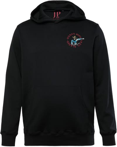 JP 1880 - Heren - Hoodie sweatstof vintage look capuchon rugprint - Zwart - Maat 3XL