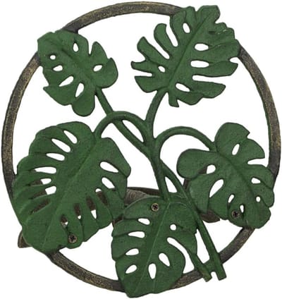 Decoratieve muur gemonteerde tuinslang houder in monstera blad stijl