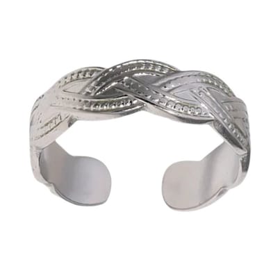 Aramat Jewels | Ringen | RVS Verstelbare Open Ring - Gevlochten Met Dots - One Size | Zilverkleur | |10mm | Staal | Volwassenen | Verkleurd niet