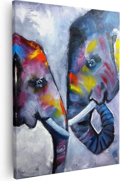 Artaza Canvas Schilderij Abstracte Olifanten - 40x50 cm - Muurdecoratie Dieren - Wanddecoratie Woonkamer - Kamer Accessoires Kleurrijk