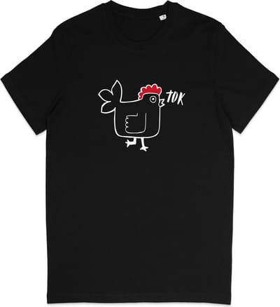 T Shirt Heren - T Shirt Dames - Minimalistische Kip Illustratie - Zwart - XS