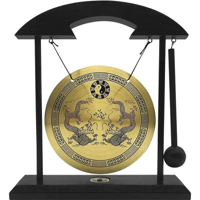 Mini Desktop Gong Tafel Windgong Percussie-instrumenten met hamer voor thuisdecoratie Housewarming Double Dragon