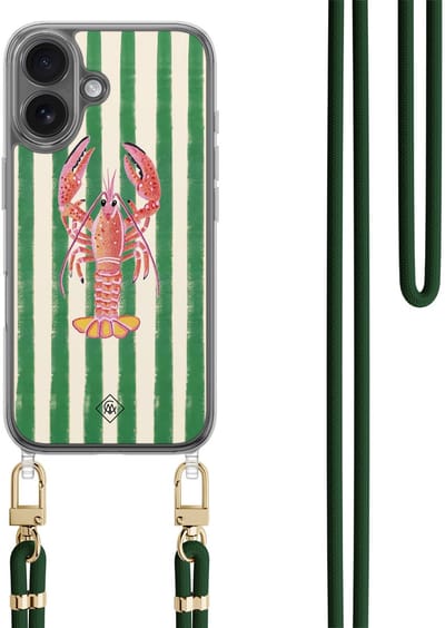 Casimoda® hoesje met groen koord - Geschikt voor iPhone 17 - Kreeft - Afneembaar koord - TPU/polycarbonaat - Groen