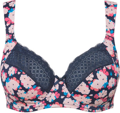 Ulla Popken - Dames - Beugelbeha bloemen kant sierband kant - Nachtblauw - Maat 100C