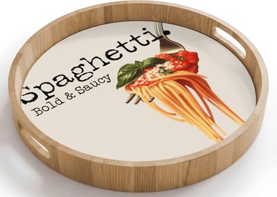 Dienblad rond 40x40 cm - Schootdienblad hout - Spaghetti - tomatensaus - Parmezaanse kaas - Borrelplank rechthoek - Plateau houten dienbladen