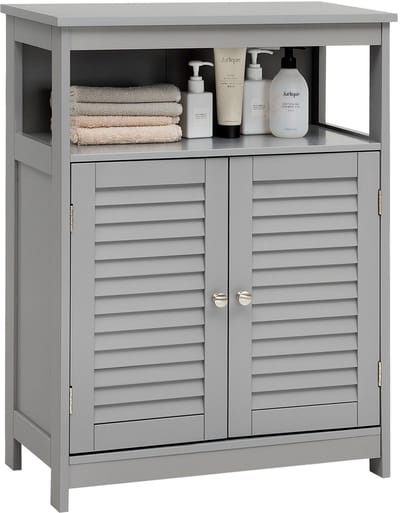 COSTWAY HW65847DE Badkamerkast vrijstaande badkamerkast opbergkast met 2 rolluikdeuren keukenkast badkamercommode van hout voor badkamer keuken woonkamer (grijs) 60 x 30 5 x 80 cm