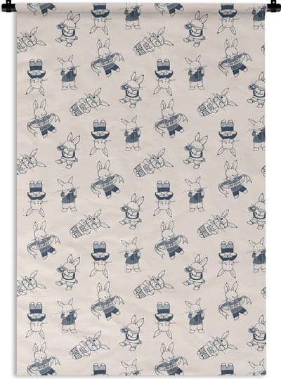 Wandkleed - Wanddoek - Konijnen - Vintage - Patronen - 120x180 cm - Wandtapijt