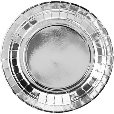 Zilverkleurige gebaksbordjes 6 stuks - Party Deco - Kartonnen wegwerp gebaksbordjes 18cm zilver
