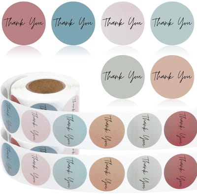 Dailygoods- Bedankstickers 1000 stuks - Ronde Stickers - PVC - Waterbestendig - Multicolor - 2,5 cm diameter - Dankstickers