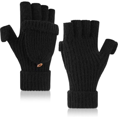 Handschoenen voor Dames in de Winter Warme Handschoenen Gebreid met Fluweel Halve Vinger Klaphandschoenen Student Fietsen Schrijven Vinger Blootgestelde Handschoenen Heren one size black