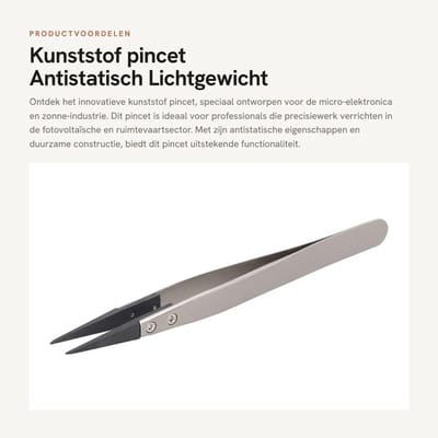 Dailygoods - Kunststof pincet - Antistatisch - Lichtgewicht en duurzaam - Zilver - Voor micro-elektronica en zonne-industrie - Geschikt voor fotovolta...