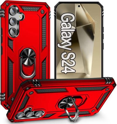 Hoesje Geschikt voor Samsung Galaxy S24 hoesje Hybrid Armor Anti-Shock hoesje Rood - Galaxy S24 5G Hoesje kickstand Ring houder cover TPU backcover hoesje