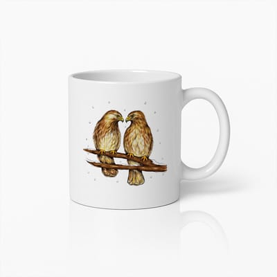 Schattige Liefdesvogels Mok – Witte Keramische Koffiemok 330 ml – Romantisch Cadeau met Vogelillustratie
