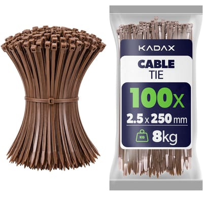 KADAX Kabelbinders 250mm x 2.5mm Bruin – set van 100 stuks, nylon kabelbinders met 8kg trekkracht voor veilig kabelbeheer in huis, tuin, werkplaats en kantoor