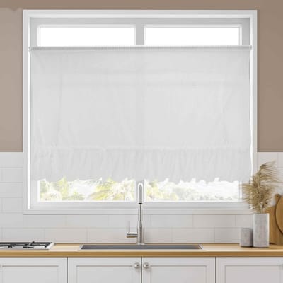 SnelShoppen - Keuken Gordijn Geometrische Kant Rimpel Gordijn voor Koffie Korte Lichtdoorlatend voor Badkamer Kelder Wit 43 x 100 cm 1 Stuk