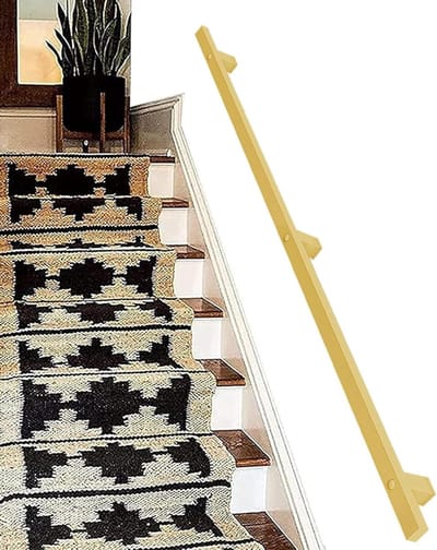 Trapleuning metaal - Steunreling wandmontage - Veilig traplopen - Smeedijzeren constructie - 210 cm lengte - Mat goud