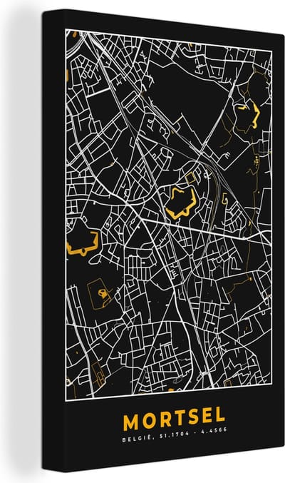 Canvas Schilderij Kaart - Goud - Stadskaart - Plattegrond - Mortsel - 20x30 cm - Wanddecoratie