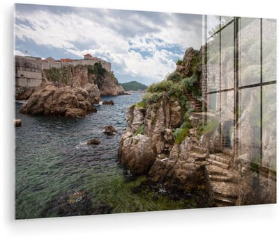 ® Glasschilderij 180x120 cm - Schilderij acrylglas - Haven buiten de stadsmuren van Dubrovnik in Kroatië - Foto op glas - Muurdecoratie woonkamer - Wanddecoratie slaapkamer - Schilderijen