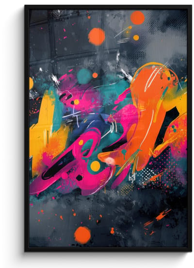Poster in lijst - Fotolijst 80x120 cm - Posters - Abstract - Graffiti - Kleurrijk - Verfspatten - Posterlijst zwart - Decoratie - Wanddecoratie woonkamer - Muurdecoratie slaapkamer