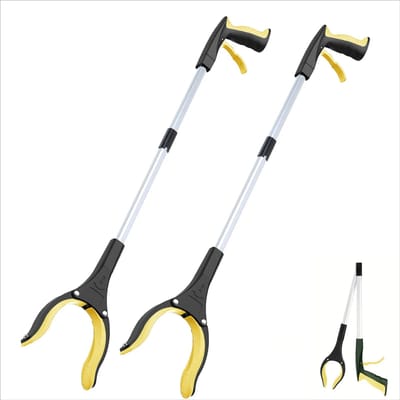 1-Pak 34 Inch Extra Lange Grijper Reacher met 360° Draaiende Bek & Magneet Opvouwbare Pickup Mobiliteitshulp Reikassistentie Gereedschap