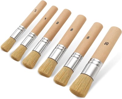 Set van 6 hoogwaardige ronde houten sjabloonkwasten - Natuurlijke haren verfkwasten voor acrylverf, olie, aquarel en ambachten - Ideaal voor creatief schilderen en knutselen (6 maten)