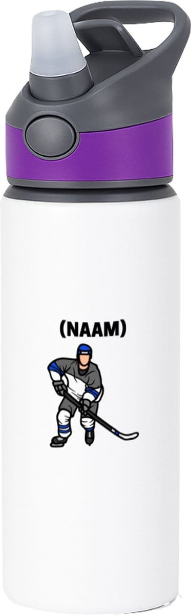Hacebo® - ijshockey met eigen naam waterfles met rietje paars - Sport - ijshockeyer - Sport - water fles - 650ML
