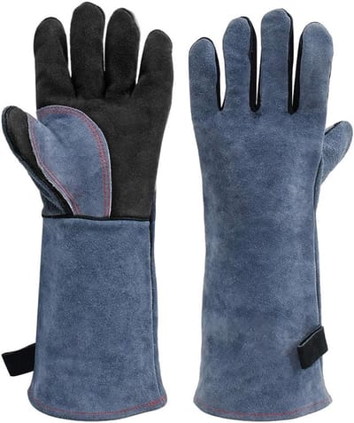 Handschoenen - Hitte bestendige handschoenen - Vuurvaste handschoenen - Stiksels - 350°C hittebestendig - Leren handschoenen - Houtoven - Grill - Pannenrek - One size - Mannen - Vrouwen - 40*14.5cm - Zwart en grijs