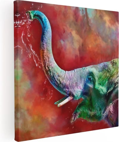 Artaza Canvas Schilderij Olifant Abstract - 30x30 cm - Klein - Wanddecoratie Dierenkop - Muurdecoratie Woonkamer - Kamer Accessoires