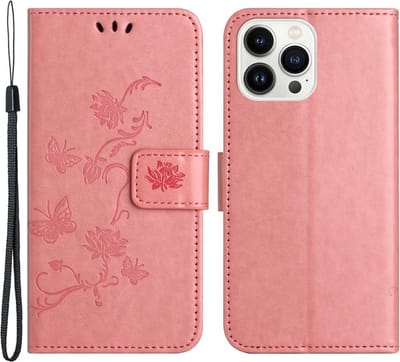 Coverup Hoesje - Geschikt voor iPhone 15 Pro Hoesje - Coverup Bloemen & Vlinders Book Case - Roze