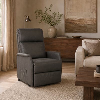 Opsta Fauteuil Olivia - Micro Leder - Elektrisch Verstelbaar - Sta-op Stoel - 1 Motor - Netstroom - Antraciet