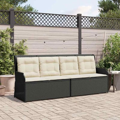 vidaXL - Tuinbankje - verstelbaar - met - kussens - poly - rattan - zwart