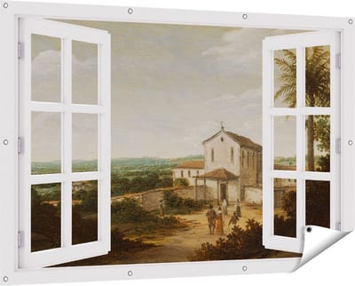 Gards Tuinposter Doorkijk Kerkelijk Gebouw in Brazilië - Frans Jansz. Post - 150x100 cm - Tuindoek - Tuindecoratie - Wanddecoratie buiten - Tuinschilderij