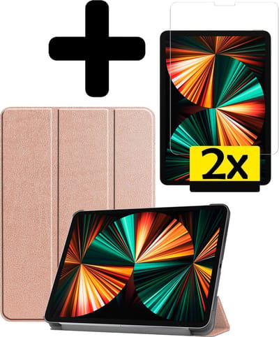 Hoes - Geschikt voor Apple iPad Pro (2021) - 11 inch - 3e generatie - Met Screenprotector - Trifold Bookcase - Hard Cover - Hardcover Book Case - Tablet Hoesje - Rosé goud
