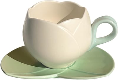 Tulpenvormige Theeservies Set met Schotel - Keramische Koffiemok 300ml Beige