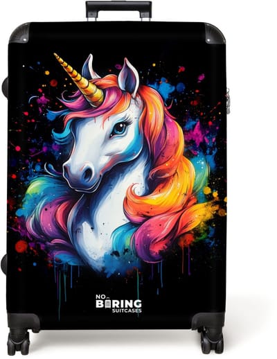 NoBoringSuitcases.com® - Koffer groot - Reiskoffer lichtgewicht - Eenhoorn met kleurrijke graffiti - Rolkoffer met 4 wielen - Grote trolley XL - 98 liter bagage