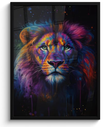Poster in lijst - Fotolijst 50x70 cm - Posters - Leeuwenkop - Felgekleurd - Abstract - Posterlijst zwart - Decoratie - Wanddecoratie woonkamer - Muurdecoratie slaapkamer