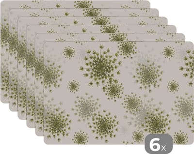 Placemat - Placemats kunststof - Wildbloemen - Patronen - Zaden - 45x30 cm - 6 stuks - Hittebestendig - Anti-Slip - Onderlegger - Afneembaar