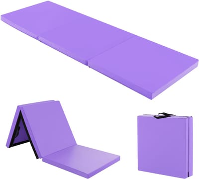 COSTWAY 180 x 60 x 5 cm, zachte vloermat, inklapbaar, gymnastiekmat, draagbaar, yogamat, waterafstotend, turnmat, antislip, klapmat, fitnessmat, paars